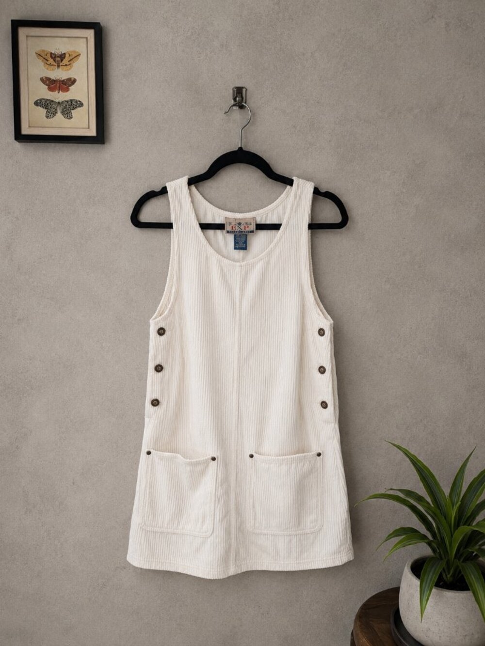 Vintage EXP Jean Express Cotton Corduroy Sleeveless Mini Dress White Size XS
